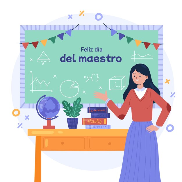 Ilustración plana del día del maestro en español