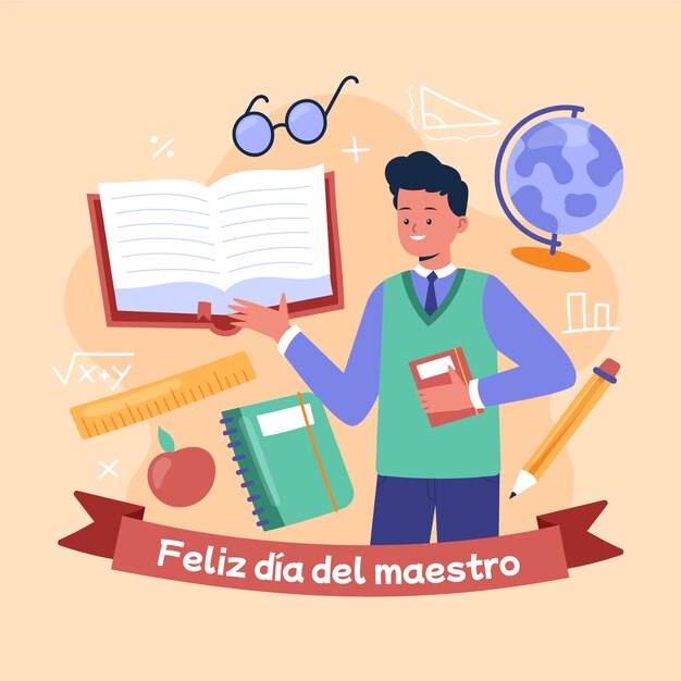 Ilustración plana del día del maestro en español