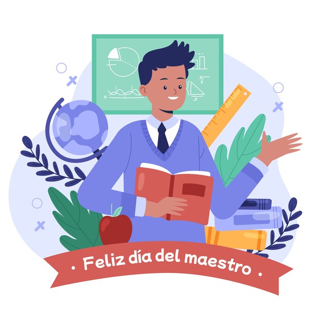 Ilustración plana del día del maestro en español