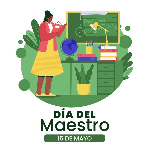 Ilustración plana del día del maestro en español