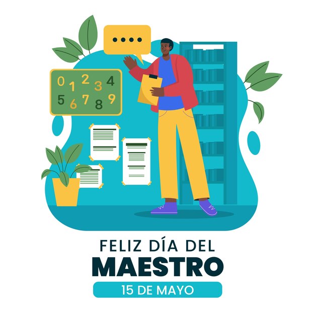 Ilustración plana del día del maestro en español