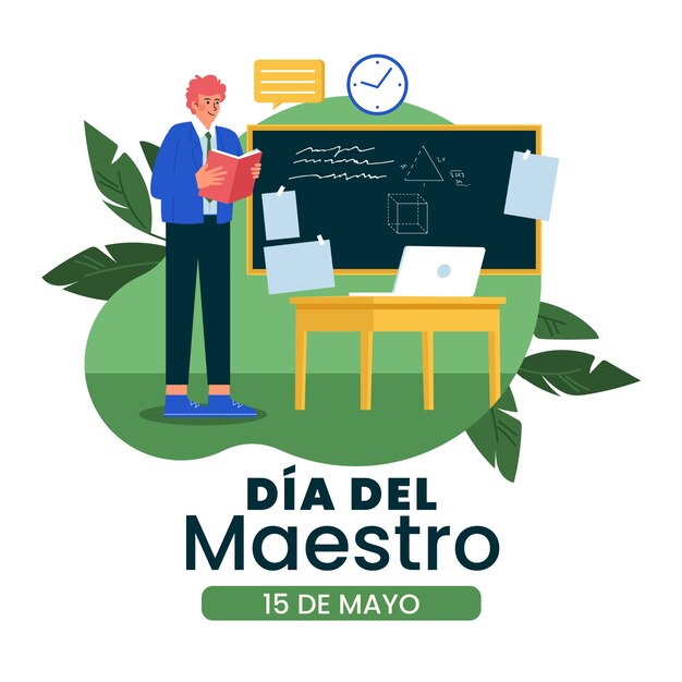 Ilustración plana del día del maestro en español