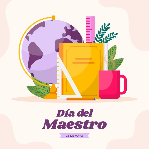Ilustración plana del día del maestro en español