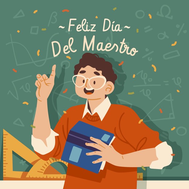 Ilustración plana del día del maestro en español