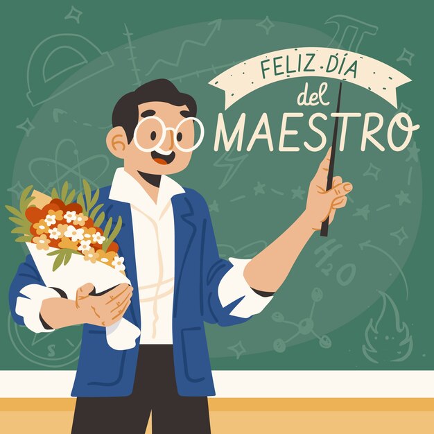 Ilustración plana del día del maestro en español