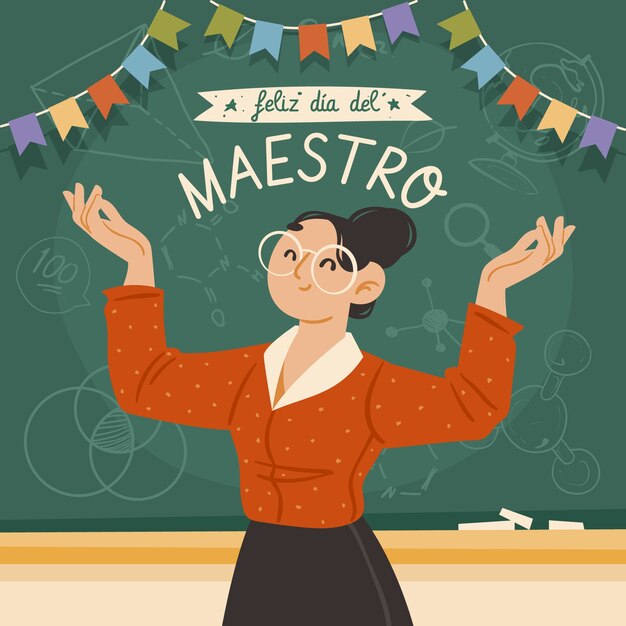 Ilustración plana del día del maestro en español