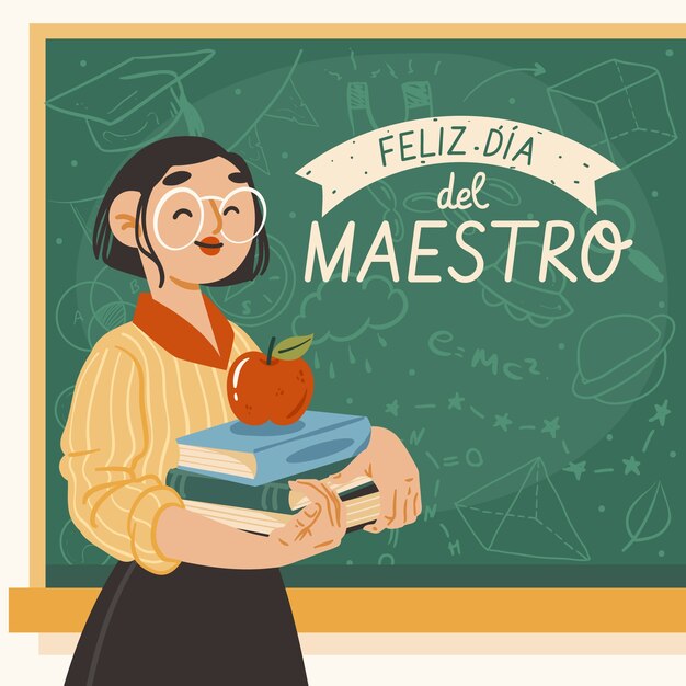 Ilustración plana del día del maestro en español