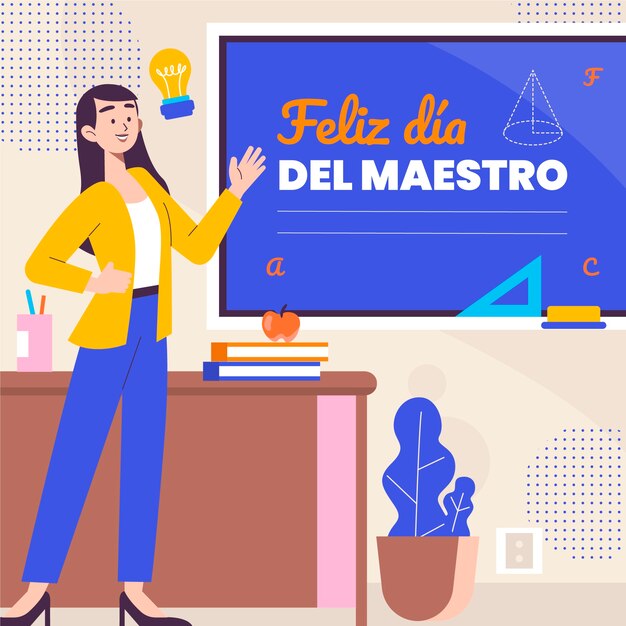 Ilustración plana del día del maestro en español