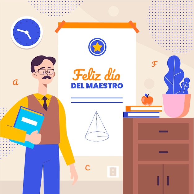 Ilustración plana del día del maestro en español