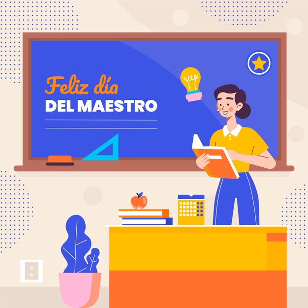 Ilustración plana del día del maestro en español