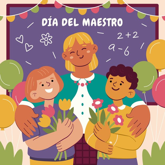 Ilustración plana del día del maestro en español
