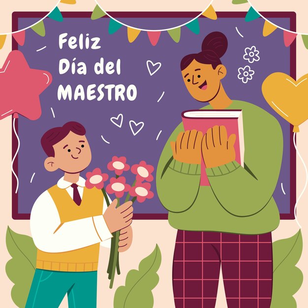 Ilustración plana del día del maestro en español