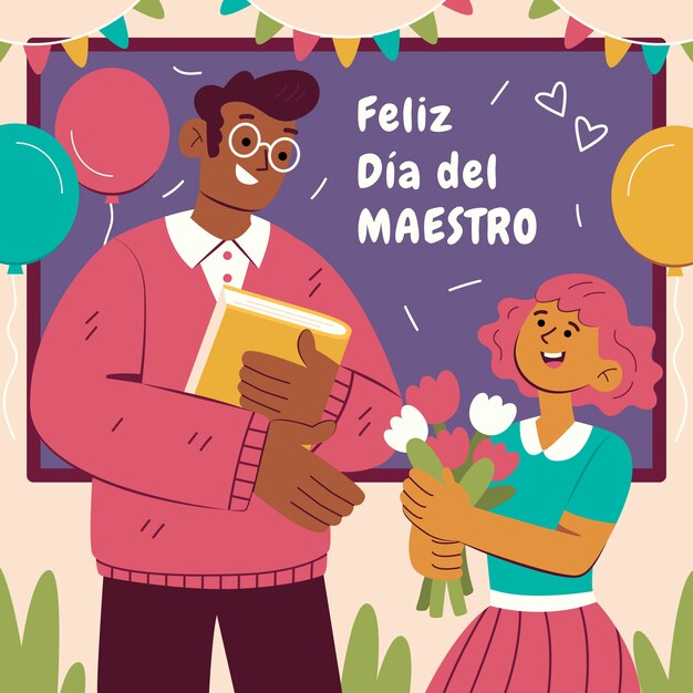 Ilustración plana del día del maestro en español