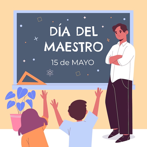 Ilustración plana del día del maestro en español