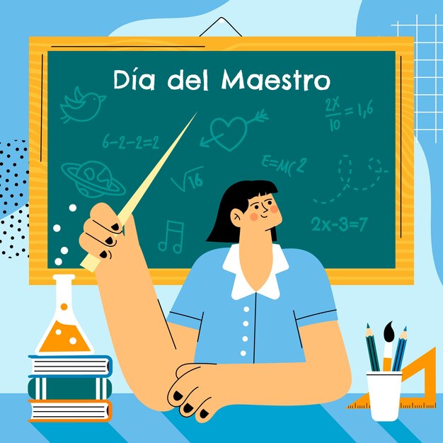 Ilustración plana del día del maestro en español