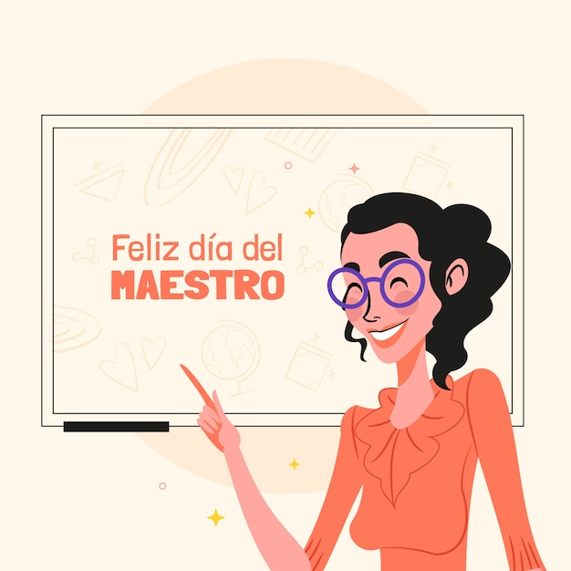 Ilustración plana del día del maestro en español