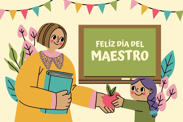 Ilustración plana del día del maestro en español