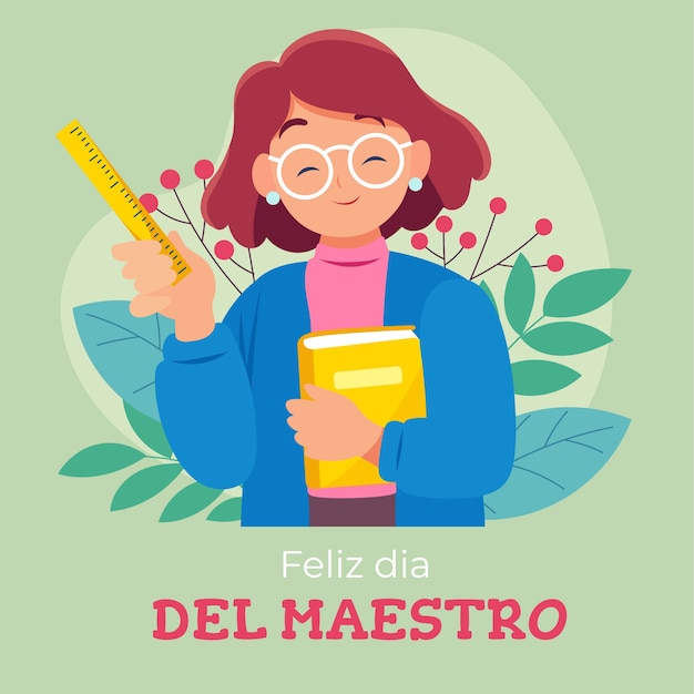 Ilustración plana del día del maestro en español