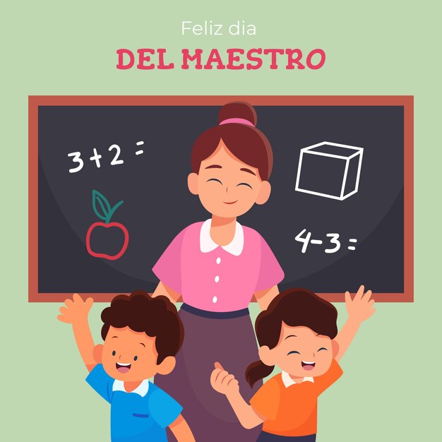 Ilustración plana del día del maestro en español