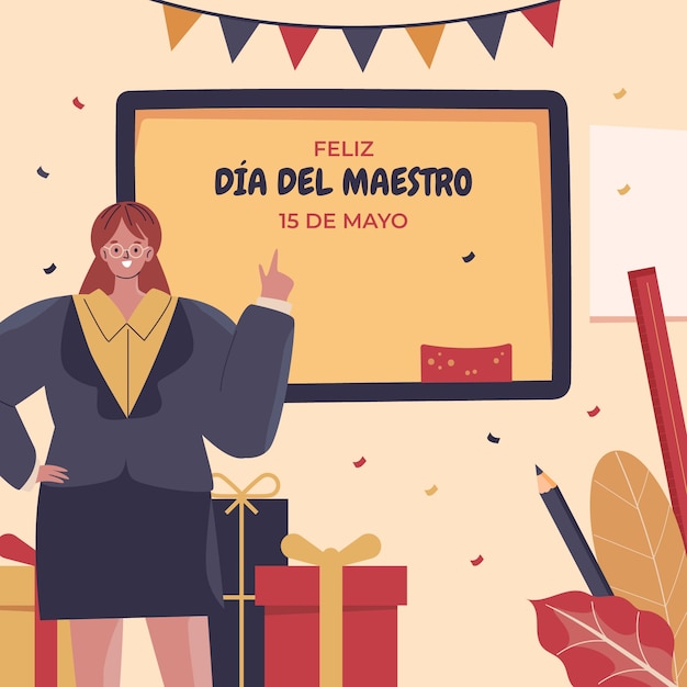 Vector gratuito ilustración plana del día del maestro en español