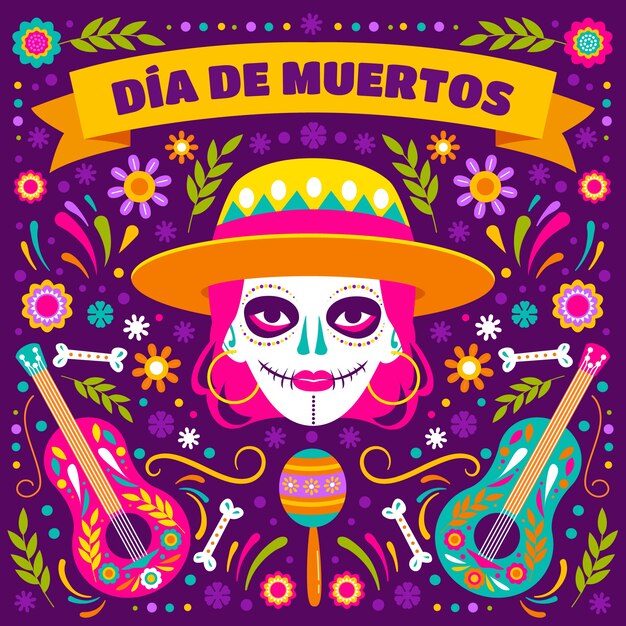 Ilustración plana dia de muertos
