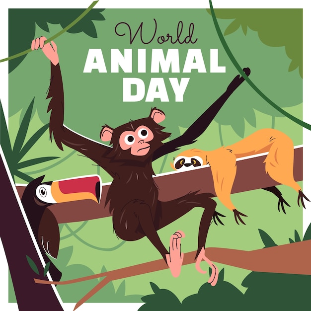 Vector gratuito ilustración plana del día mundial de los animales