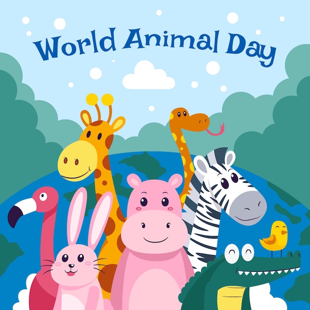 Vector gratuito ilustración plana del día mundial de los animales