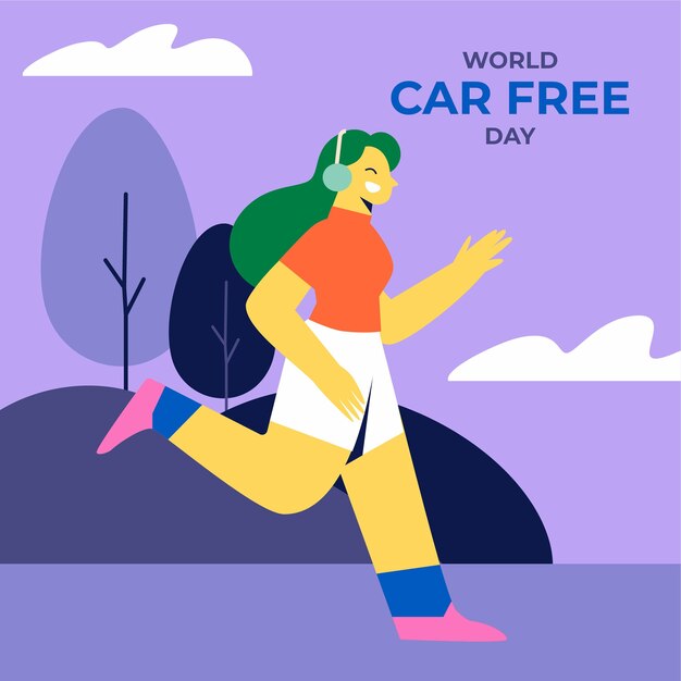 Ilustración plana para el día mundial sin automóviles