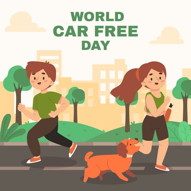 Ilustración plana para el día mundial sin automóviles