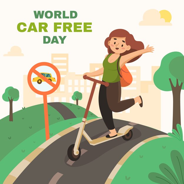 Ilustración plana para el día mundial sin automóviles