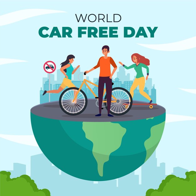 Ilustración plana para el día mundial sin automóviles