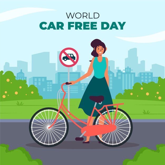 Ilustración plana para el día mundial sin automóviles