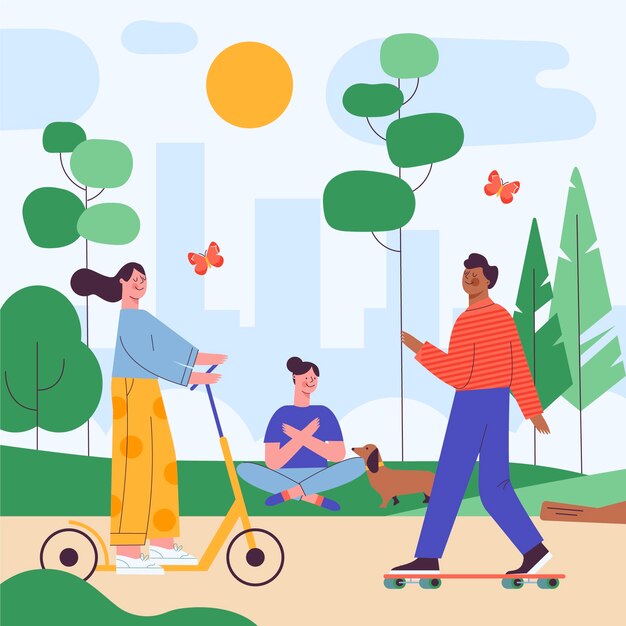 Ilustración plana para el día mundial sin automóviles