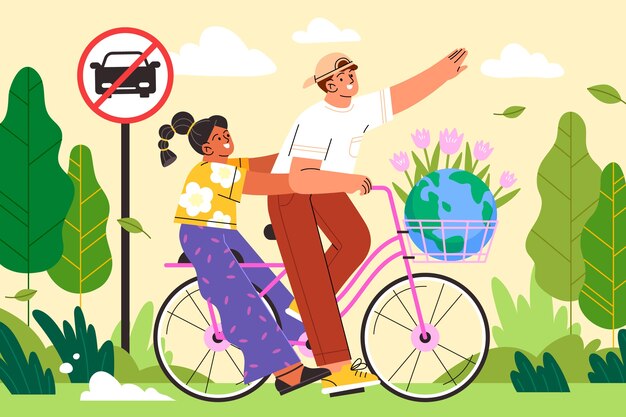 Ilustración plana del día mundial sin automóviles