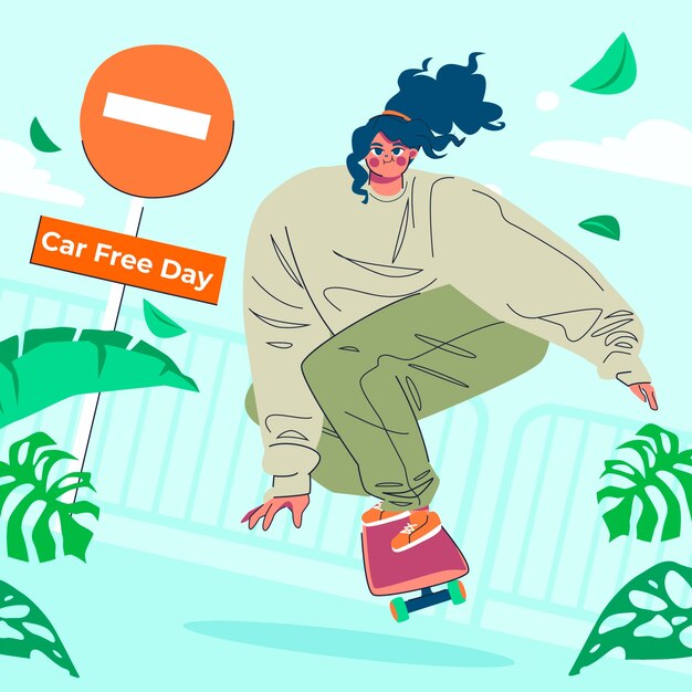 Ilustración plana del día mundial sin automóviles