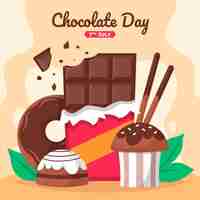 Vector gratuito ilustración plana del día mundial del chocolate con dulces de chocolate