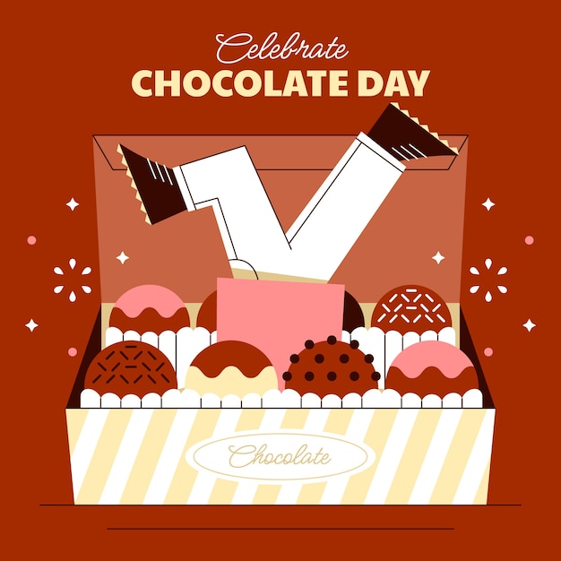 Vector gratuito ilustración plana del día mundial del chocolate con golosinas de chocolate