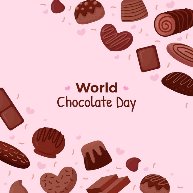 Ilustración plana del día mundial del chocolate con golosinas de chocolate