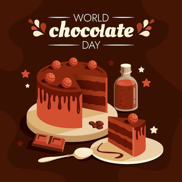 Vector gratuito ilustración plana del día mundial del chocolate con pastel de chocolate