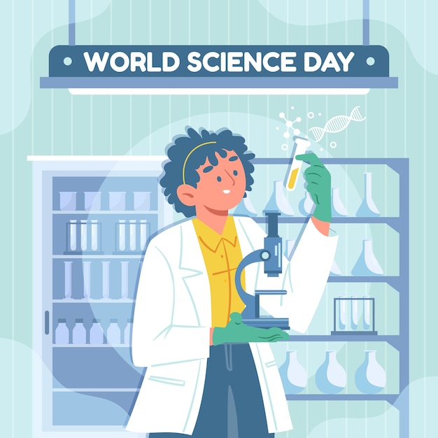 Ilustración plana del día mundial de la ciencia