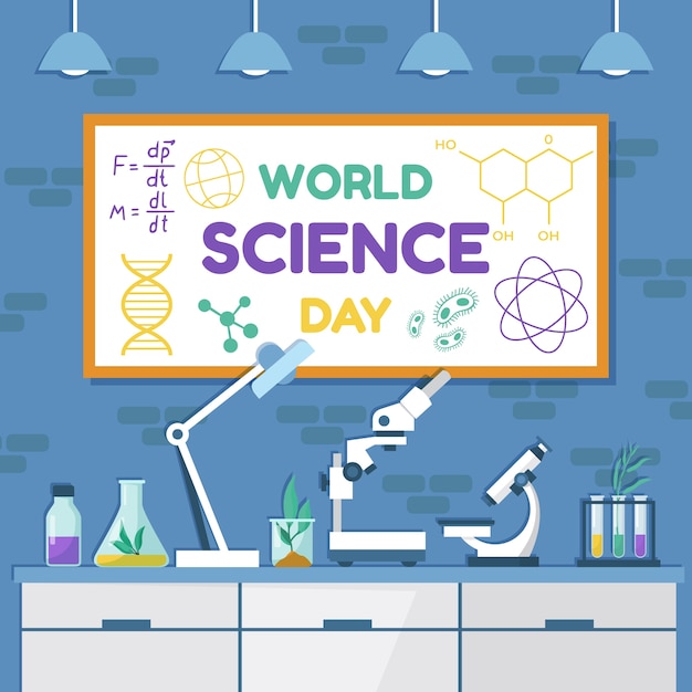 Ilustración plana del día mundial de la ciencia