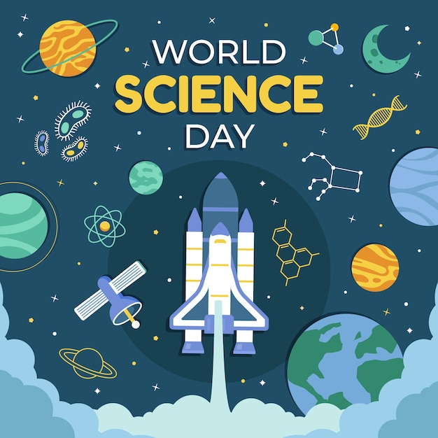 Vector gratuito ilustración plana del día mundial de la ciencia