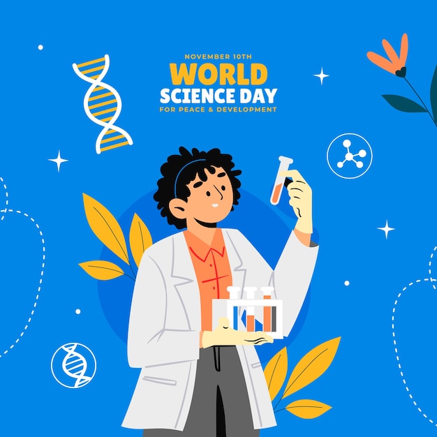 Vector gratuito ilustración plana del día mundial de la ciencia