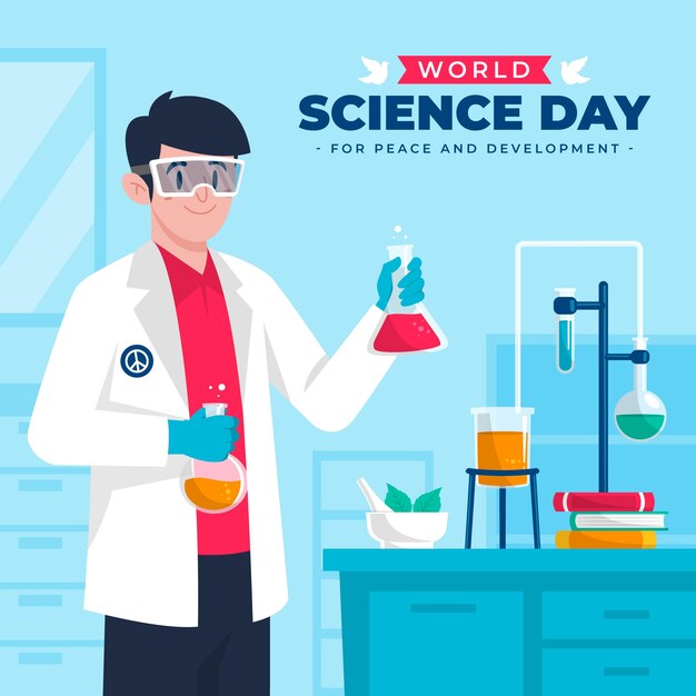 Ilustración plana del día mundial de la ciencia