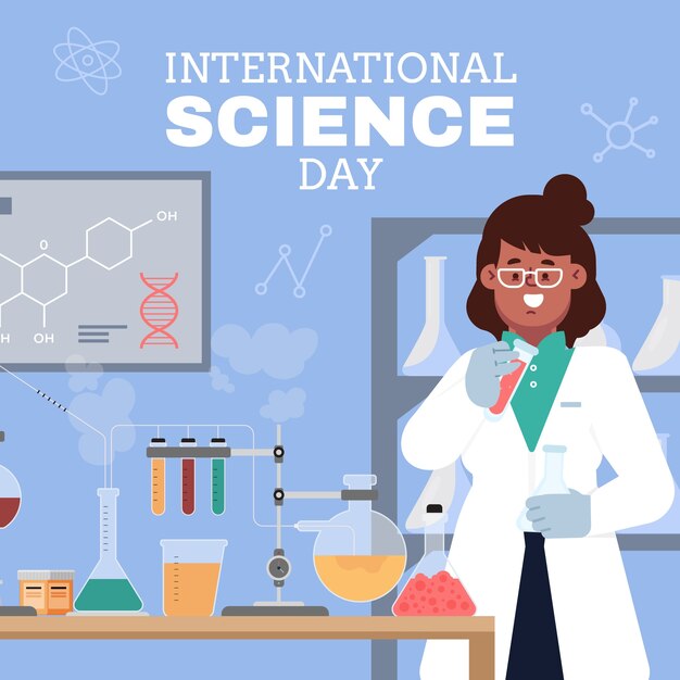 Ilustración plana del día mundial de la ciencia