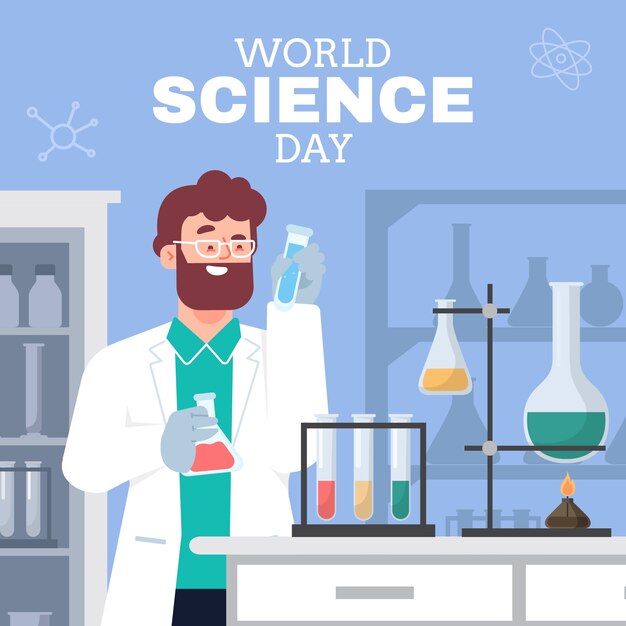 Ilustración plana del día mundial de la ciencia