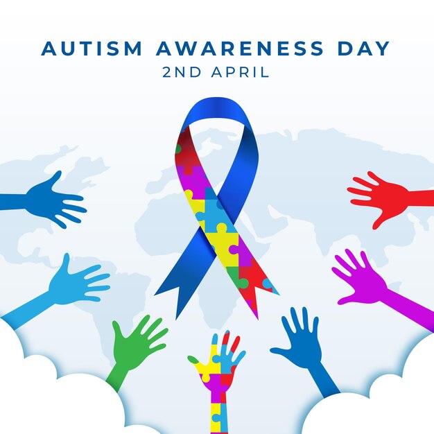 Ilustración plana del día mundial de la concienciación sobre el autismo con piezas de rompecabezas