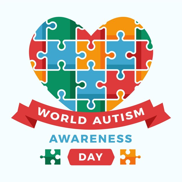 Ilustración plana del día mundial de la concienciación sobre el autismo con piezas de rompecabezas