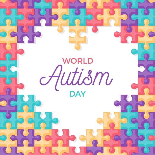 Ilustración plana del día mundial de la concienciación sobre el autismo con piezas de rompecabezas