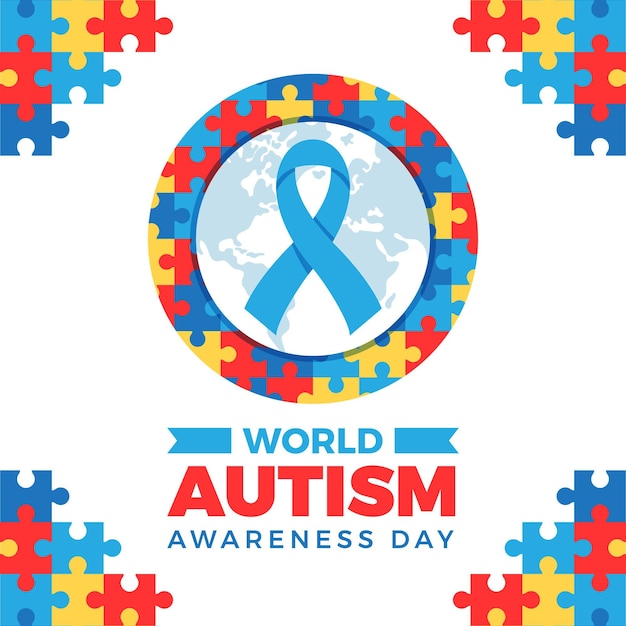 Ilustración plana del día mundial de la concienciación sobre el autismo con piezas de rompecabezas